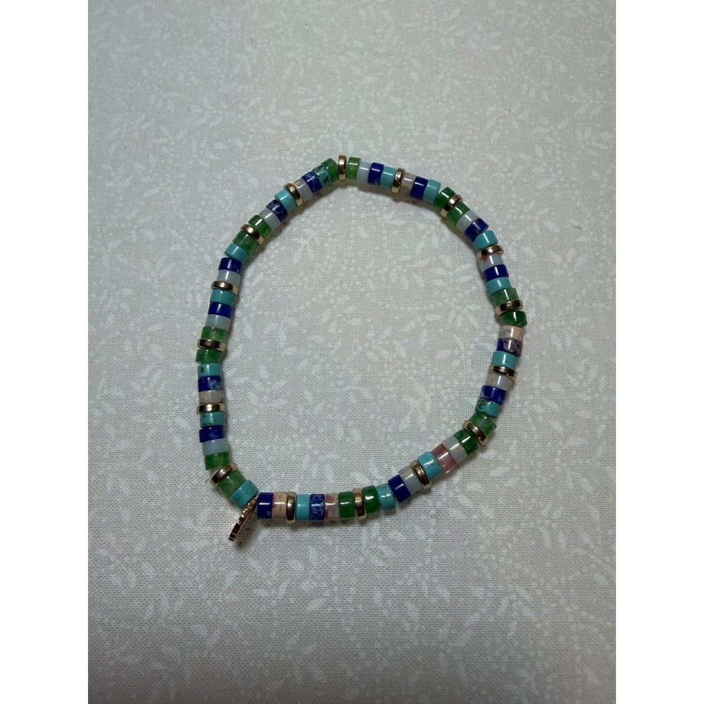 Marilyn Schiff Beaded Stretch Bracelet Jade Turquoise Lapis Picture Jasper‎ Gold
